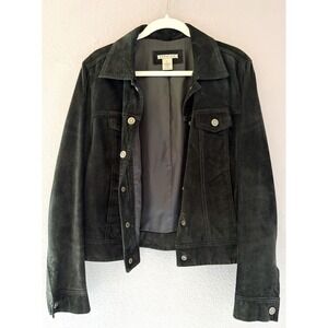 Y2K Rubbish XL Black Genuine Leather Suede Trucker Jacket Boho Grunge Western
